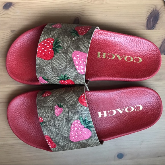 🍓 Coach Uli Sport Slide In Signature Canvas With Wild Strawberry Print - Picture 7 of 12